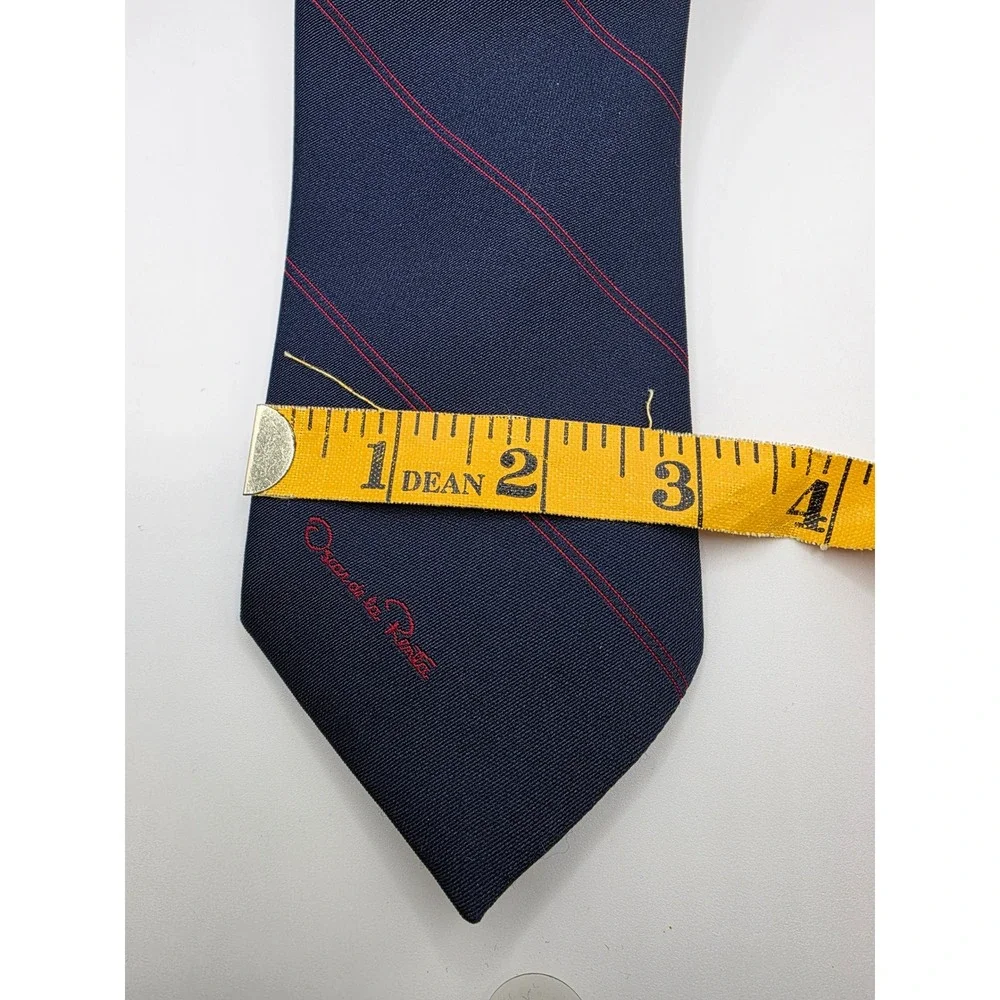 Oscar‎ de la Renta Mens Navy Blue Red Stripe Silk Polyester Necktie Tie